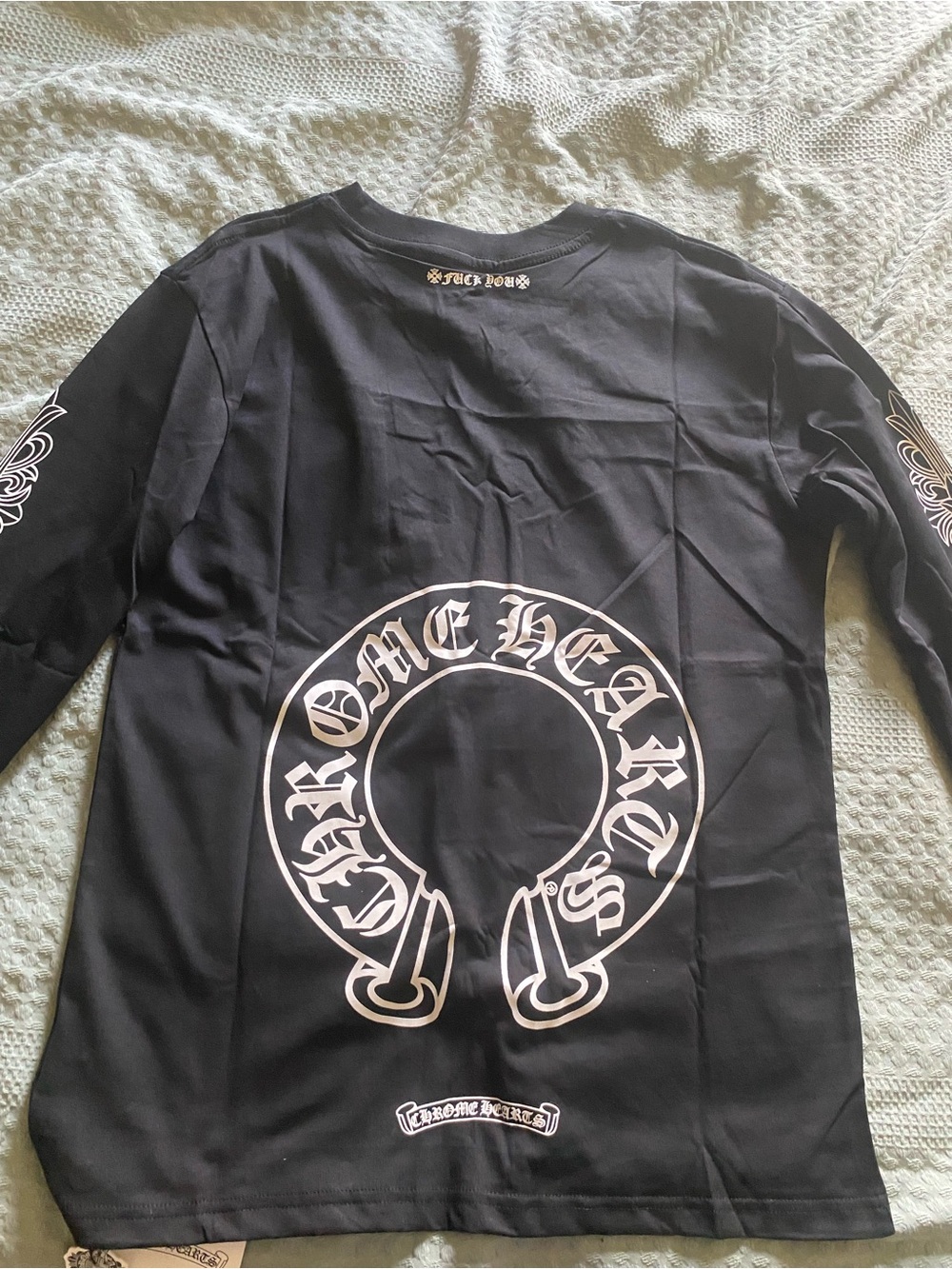 Chrome Hearts Black Long Sleeve Graphic Tee with White Logo